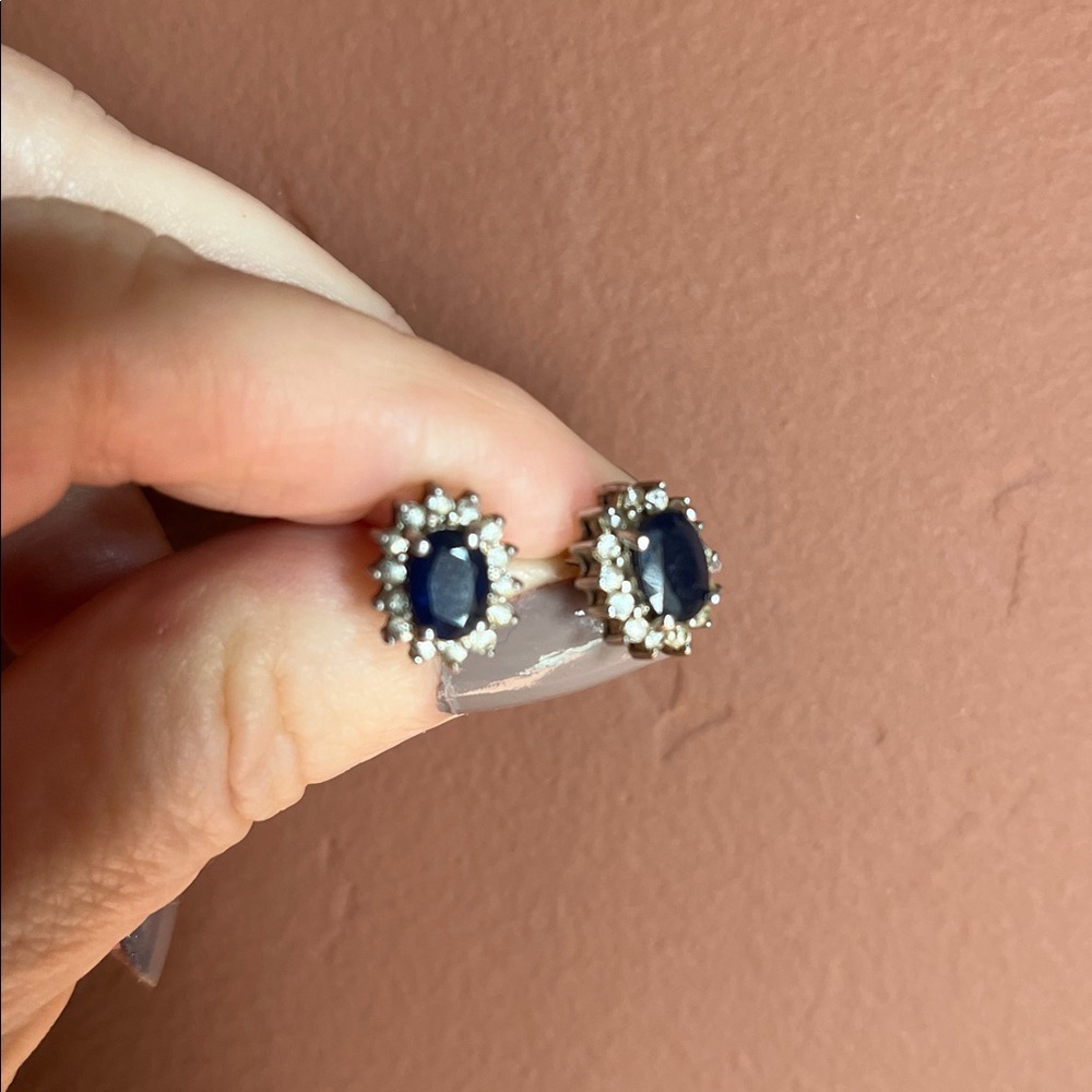 Sterling silver/platinum Kanchanaburi Sapphire Earrings